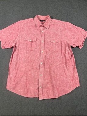Banana Republic Linen Cotton Short Sleeve Button Down Shirt Red Men’s 2XL XXL